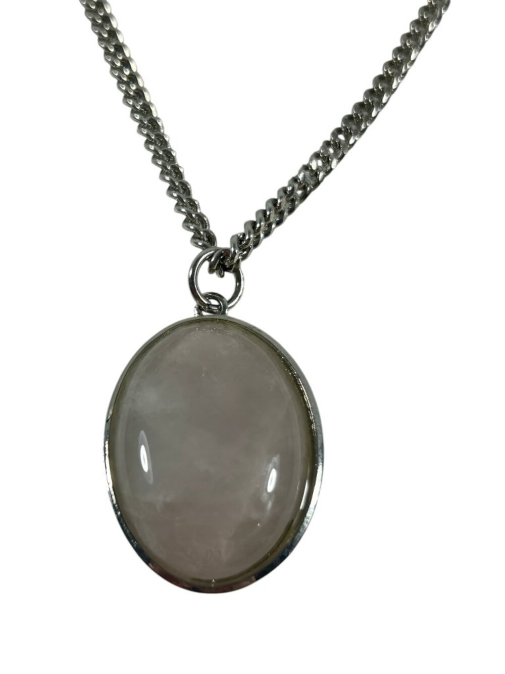 Mystical Crystals Oval Pendant Necklace Pale Yellow Stone Silver Tone Chain New